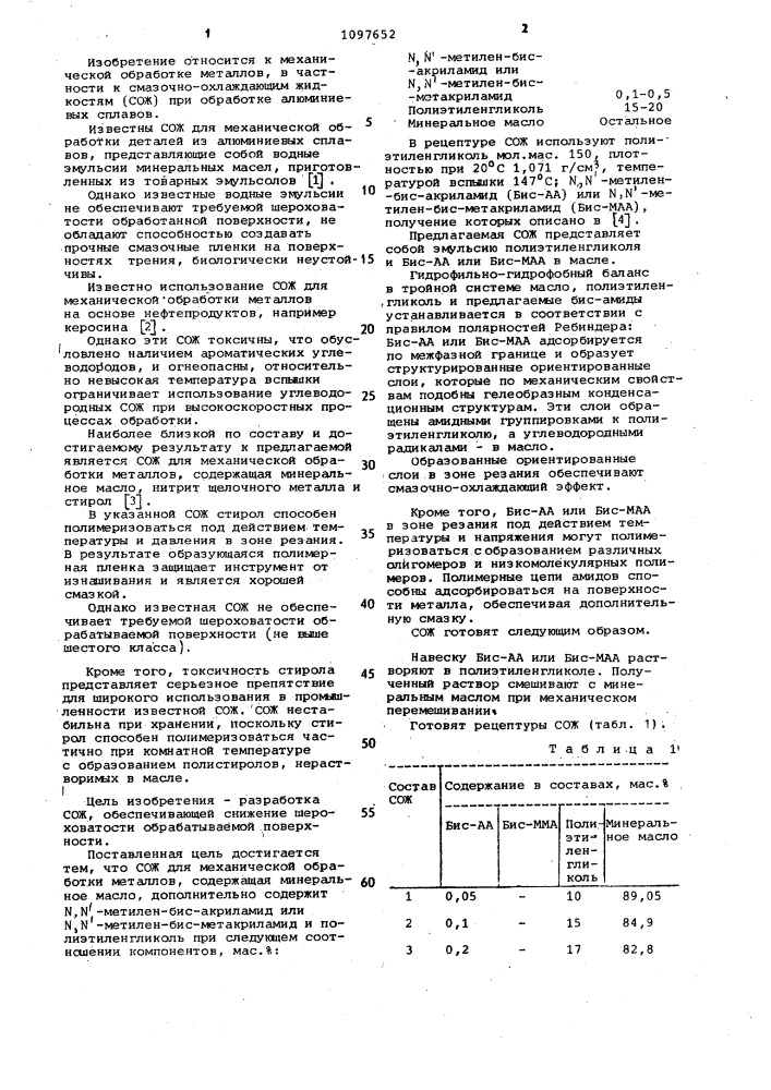 Смазочно-охлаждающая жидкость для механической обработки металлов (патент 1097652)