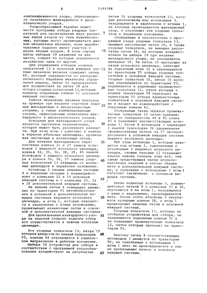 Механизм вязания двухцилиндровой кругловязальной машины (патент 1049588)