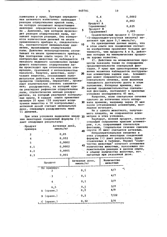 Оксо-2-пирролидино-1-уксусные кислоты,или их амиды, или их дициклогексиламиновые соли, проявляющие активность по отношению к мнемоническим процессам (патент 969701)