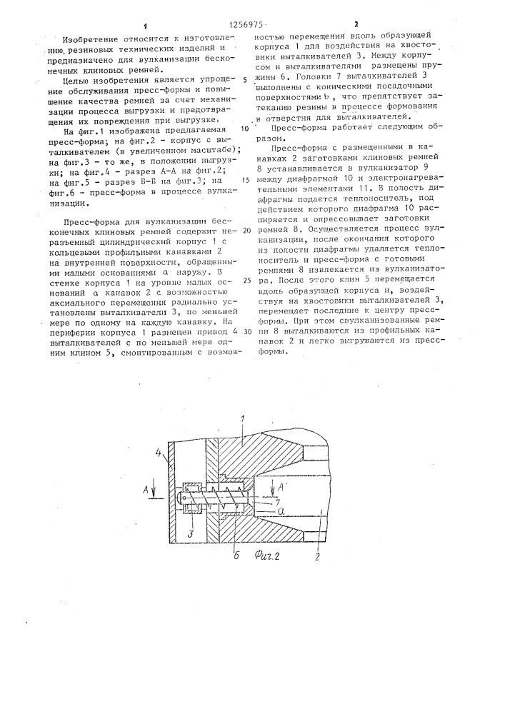 Пресс-форма для вулканизации бесконечных клиновых ремней (патент 1256975)