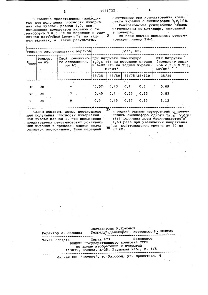 Комплект для получения рентгеновских снимков (патент 1046732)