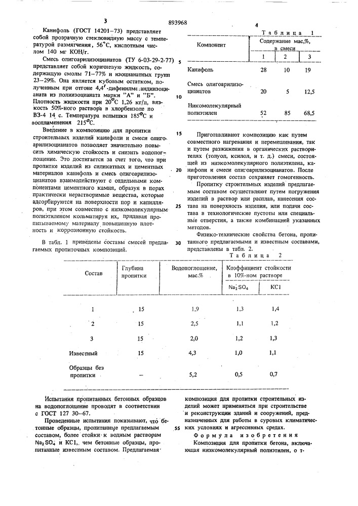 Композиция для пропитки бетона (патент 893968)
