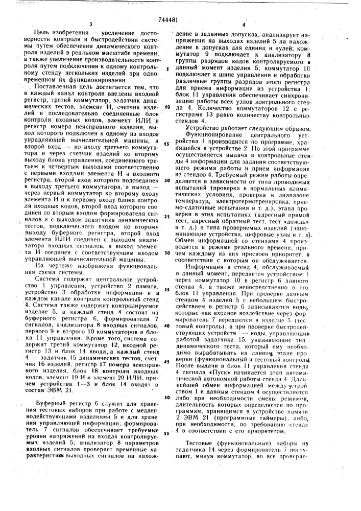 Система централизованного контроля радиоэлектронных изделий (патент 744481)