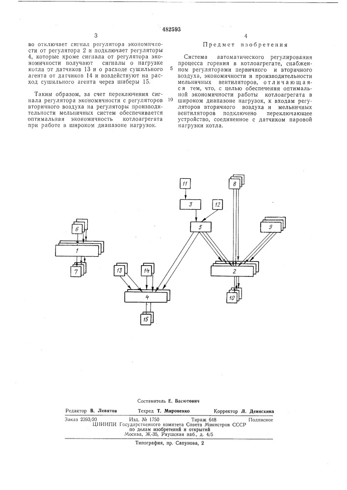 Система автоматического регулирования процесса горения в котлоагрегате (патент 482593)