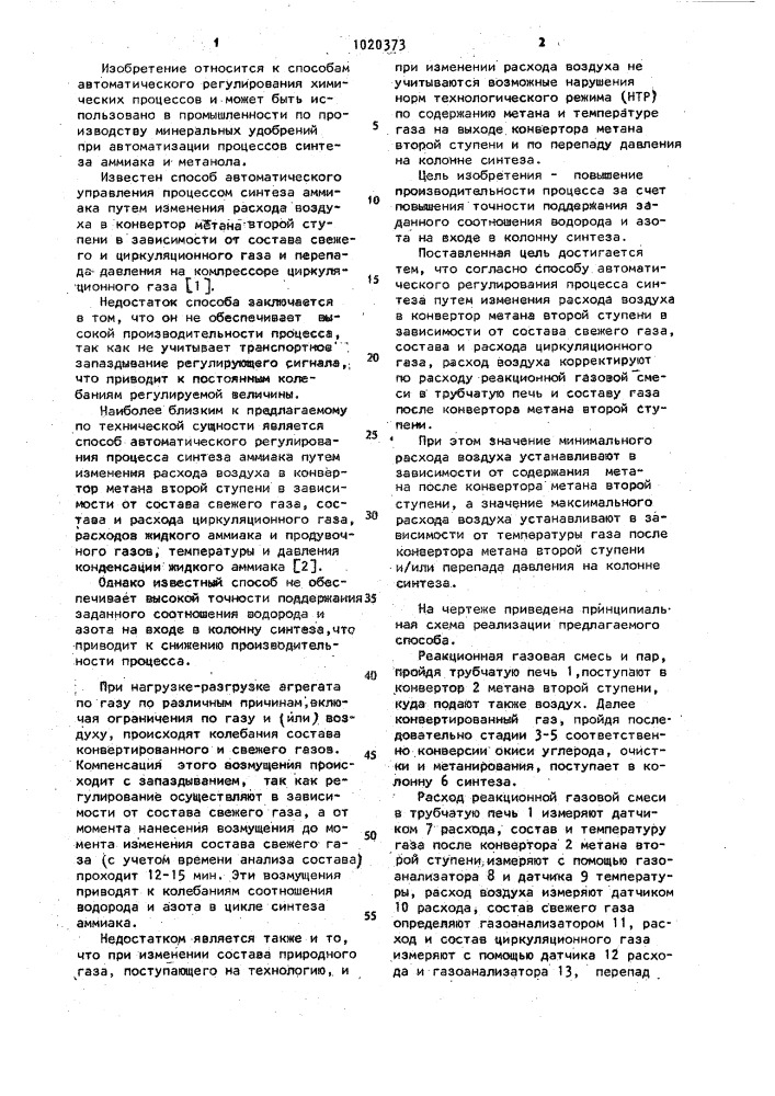 Способ автоматического регулирования процесса синтеза аммиака (патент 1020373)