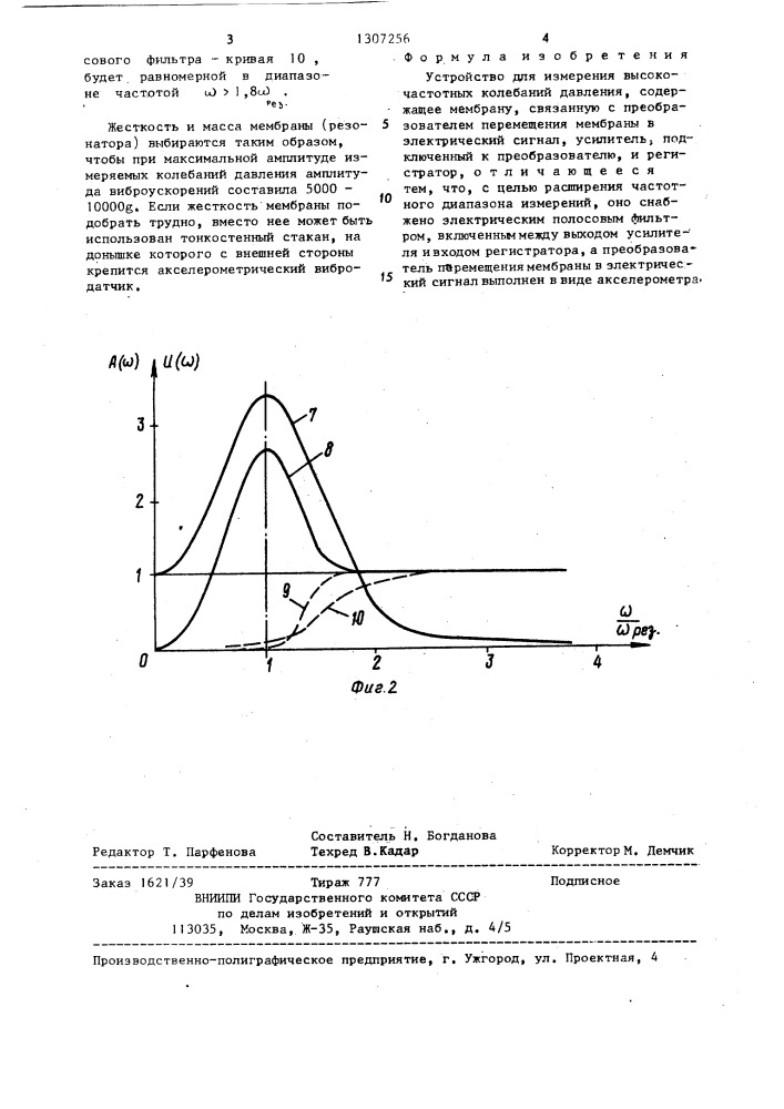 Устройство для измерения высокочастотных колебаний давления (патент 1307256)