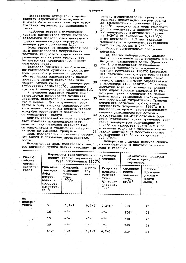 Способ обжига легких заполнителей (патент 1073217)