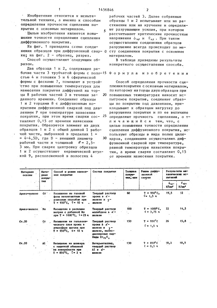 Способ определения прочности сцепления покрытия с основным материалом (патент 1456846)