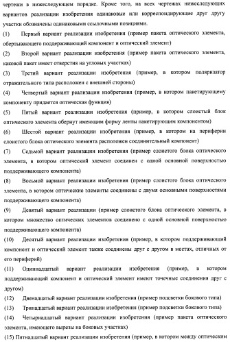 Слоистый блок оптического элемента и способ его изготовления, подсветка и жидкокристаллическое устройство отображения (патент 2421658)