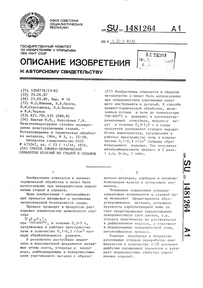 Способ химико-термической обработки изделий из сталей и сплавов (патент 1481264)