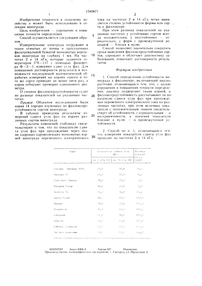 Способ определения устойчивости винограда к филлоксере (патент 1340671)