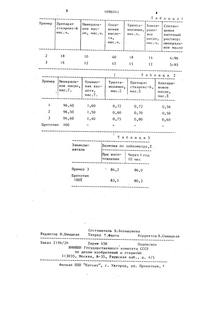 Замасливатель для хлопка и способ его получения (патент 1086042)