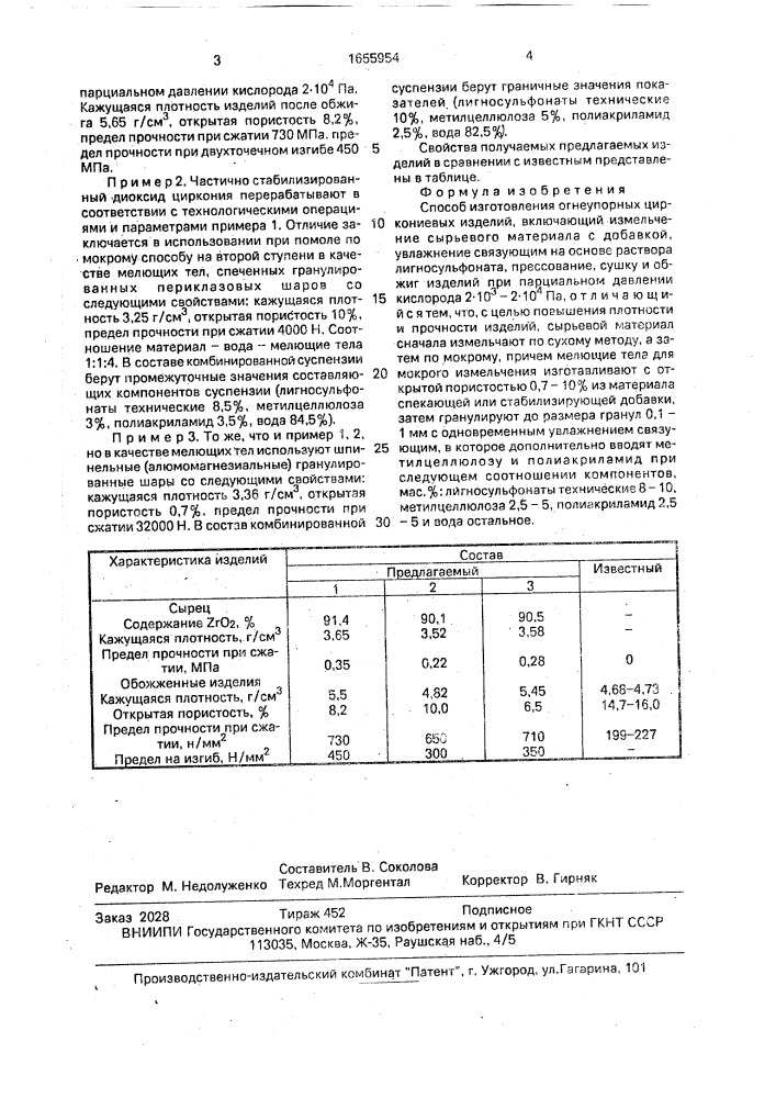 Способ изготовления огнеупорных циркониевых изделий (патент 1655954)