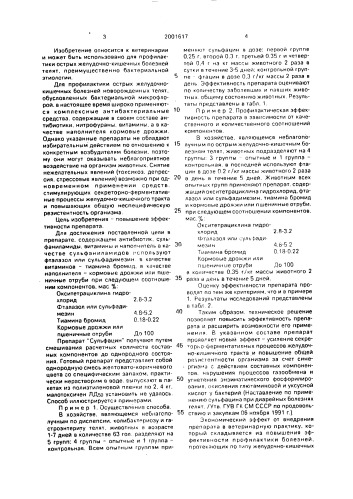 "препарат "сульфацин" для профилактики острых желудочно- кишечных болезней новорожденных телят" (патент 2001617)