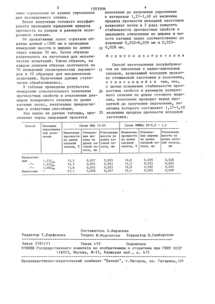 Способ изготовления полуфабрикатов из никелевых и медно- никелевых сплавов (патент 1503906)