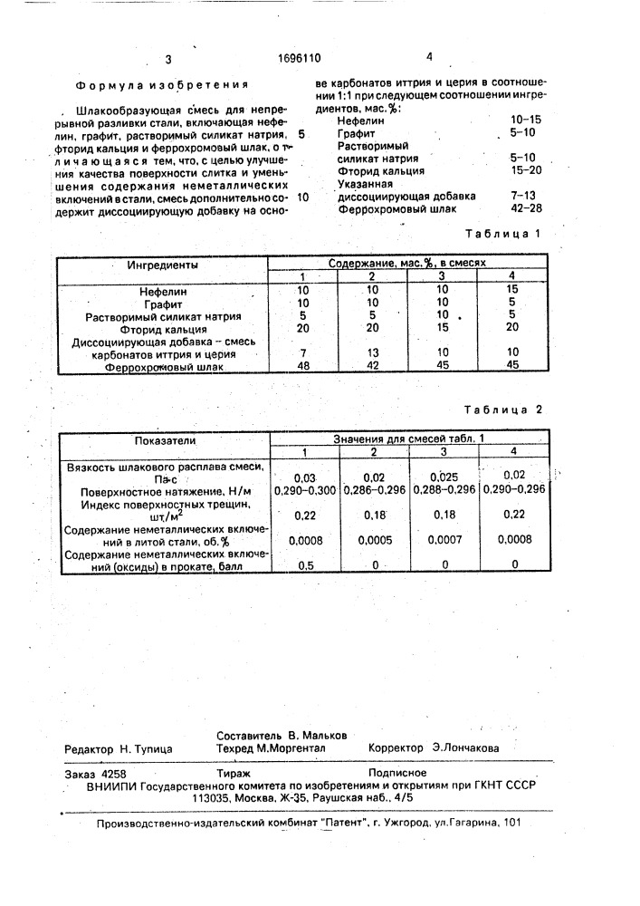 Шлакообразующая смесь (патент 1696110)