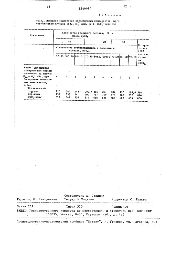 Состав для отверждения отработанных буровых растворов и осадков буровых сточных вод (патент 1549980)