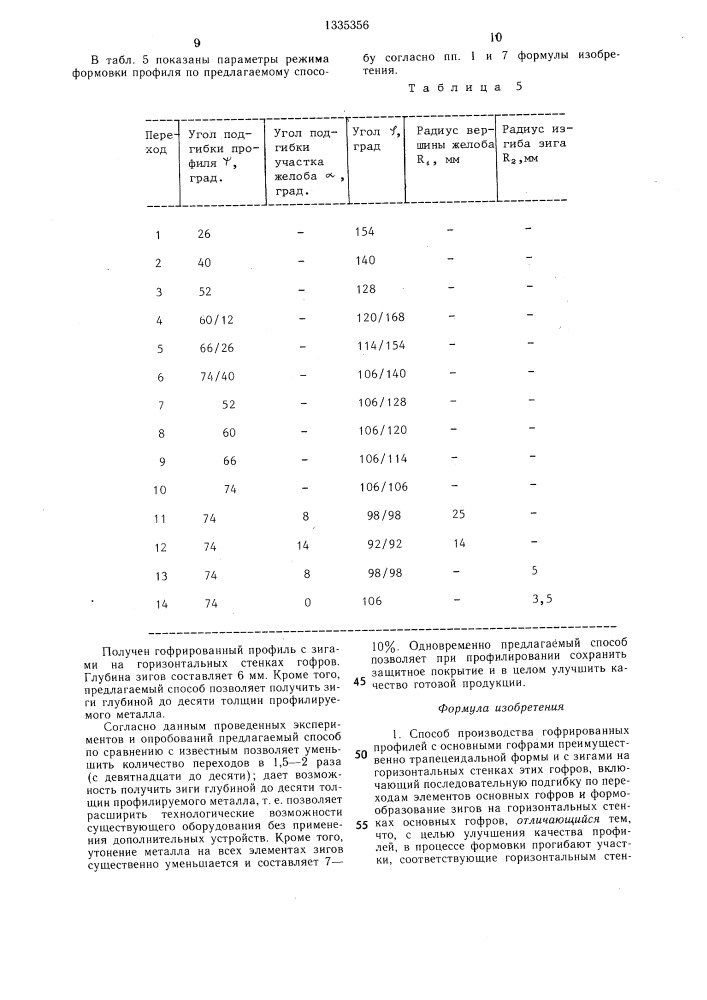 Способ производства гофрированных профилей (патент 1335356)