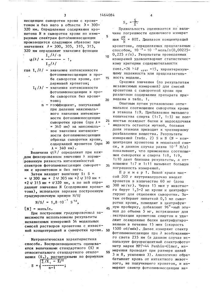 Способ определения содержания кронетона в сыворотке крови (патент 1464084)