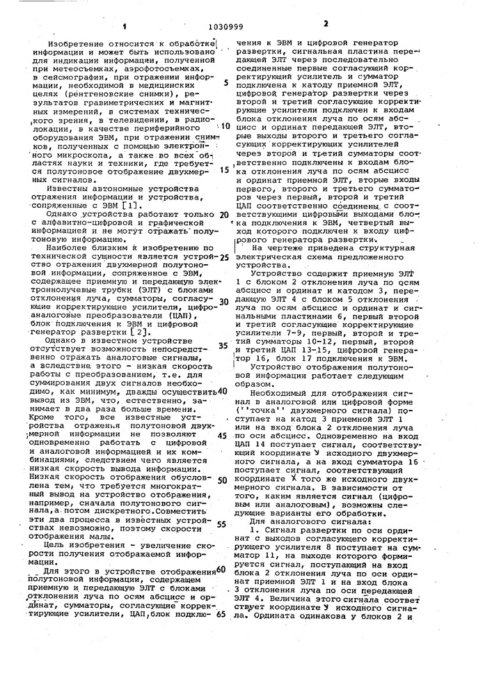 Устройство отображения полутоновой информации (патент 1030999)