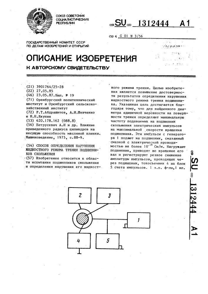 Способ определения нарушения жидкостного режима трения подшипников скольжения (патент 1312444)