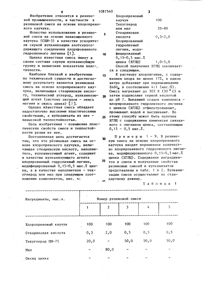 Резиновая смесь на основе хлоропренового каучука (патент 1087540)