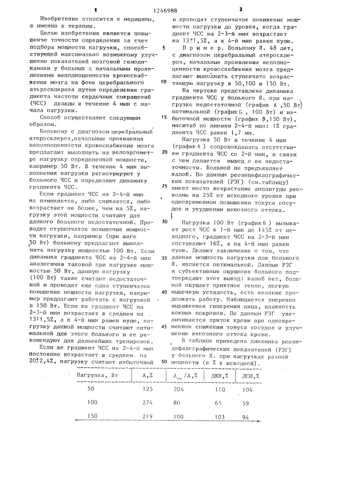 Способ определения мощности лечебно-реабилитационной нагрузки (патент 1246988)