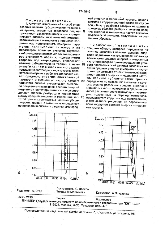 Акустико-эмиссионный способ определения наличия субкритических трещин в материале, вызванных коррозией под напряжением (патент 1744640)