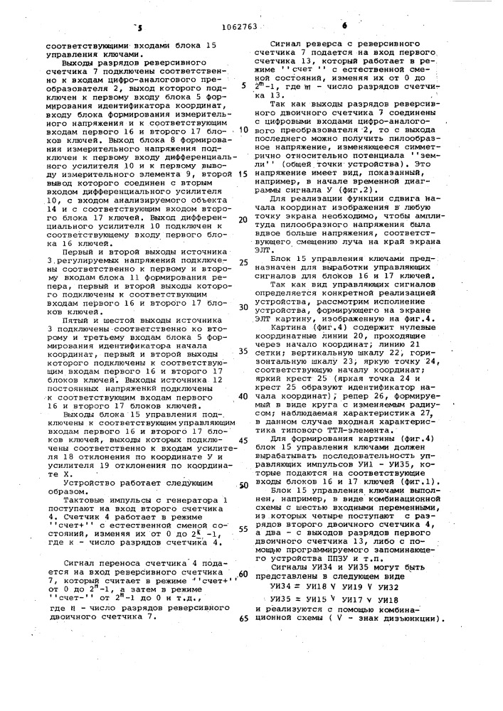 Устройство для отображения статических характеристик объекта на экране электронно-лучевой трубки (патент 1062763)