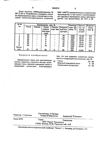 "керамическая масса "аргус"" (патент 2004519)