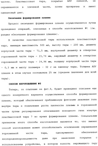 Пластмассовая тара, покрытая алмазоподобной углеродной пленкой, устройство для изготовления такой тары и способ изготовления такой тары (патент 2336365)