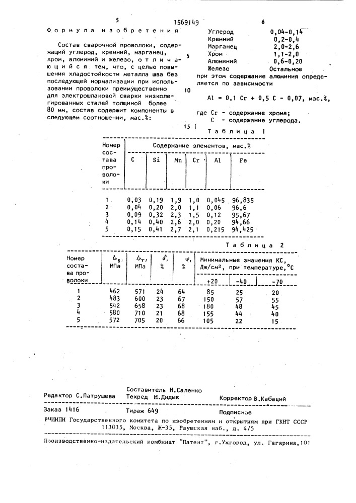 Состав сварочной проволоки (патент 1569149)