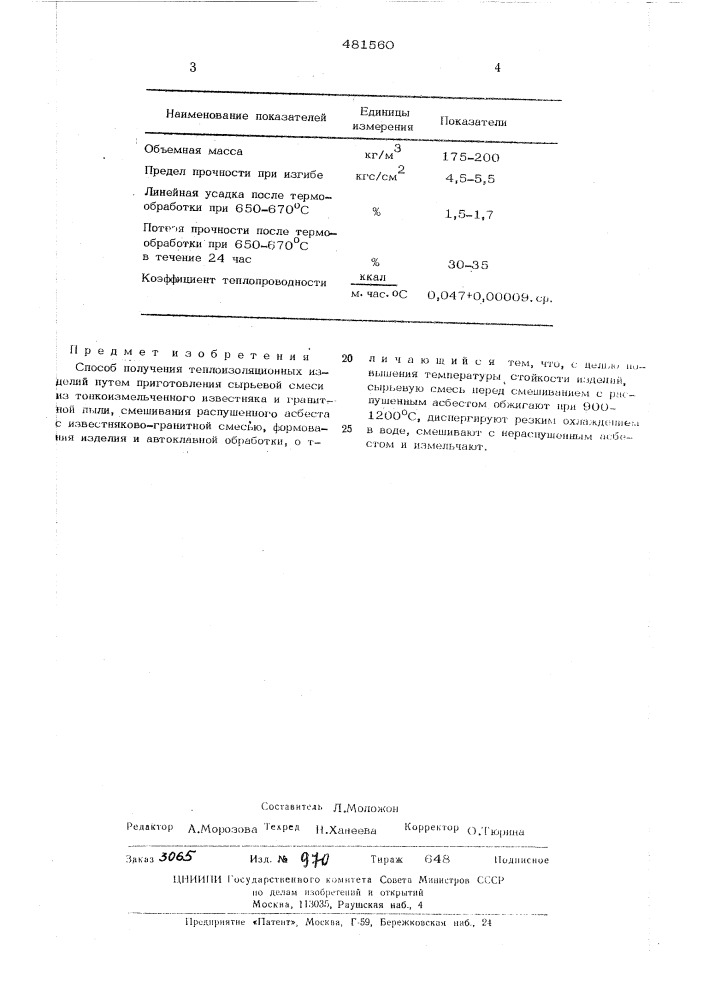 Способ получения теплоизоляционных изделий (патент 481560)