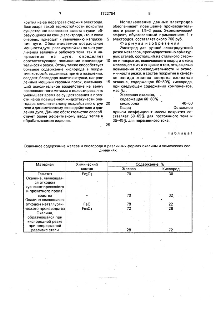 Электрод для ручной электродуговой резки металлов (патент 1722754)