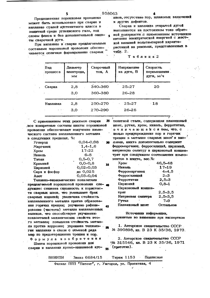 Шихта порошковой проволоки (патент 958063)