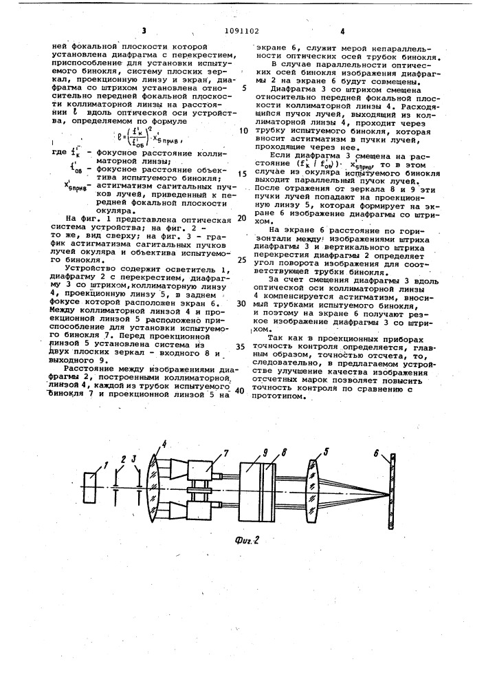 Устройство для контроля поворота изображения и параллельности оптических осей бинокулярных приборов (патент 1091102)