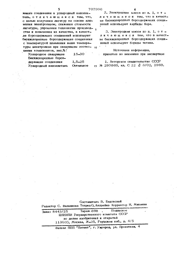 Электродная масса для анодов (патент 707996)