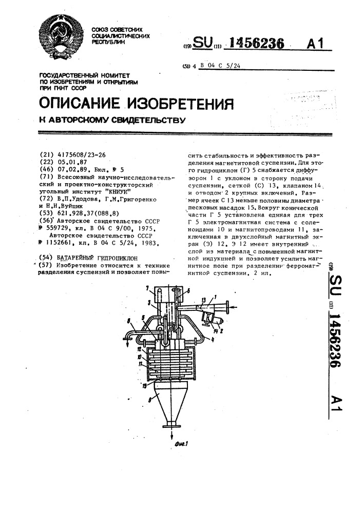 Батарейный гидроциклон (патент 1456236)