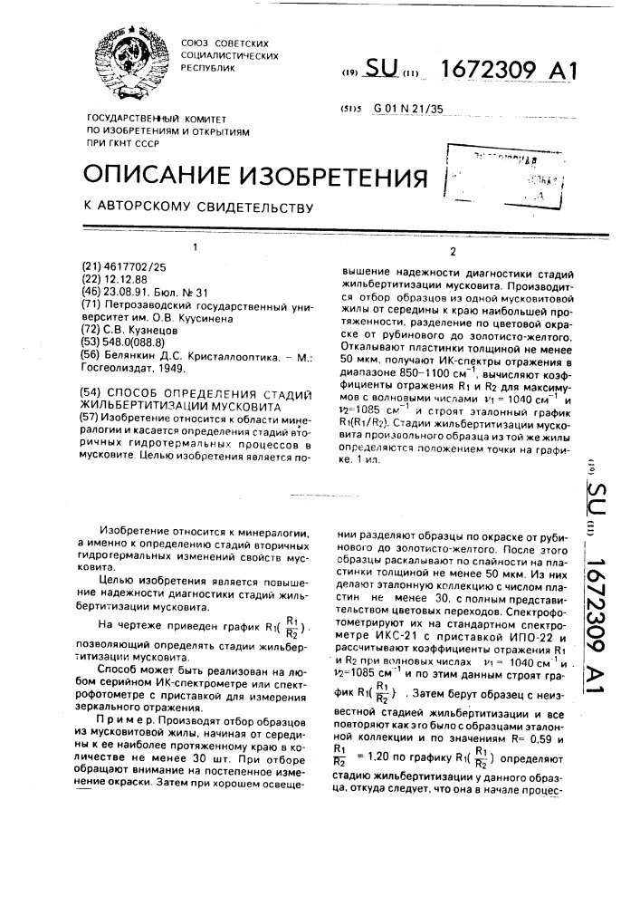 Способ определения стадий жильбертитизации мусковита (патент 1672309)