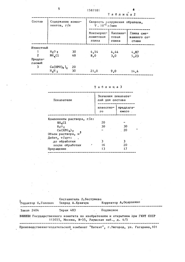 Состав для реагентной разглинизации скважины (патент 1587181)