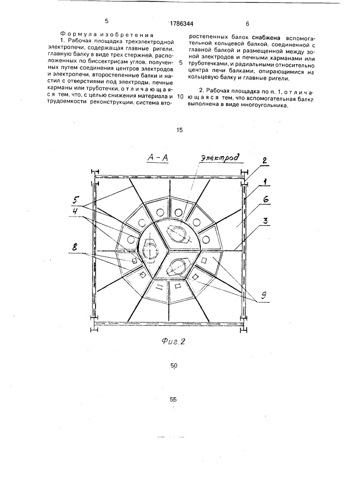 Рабочая площадка трехэлектродной электропечи (патент 1786344)