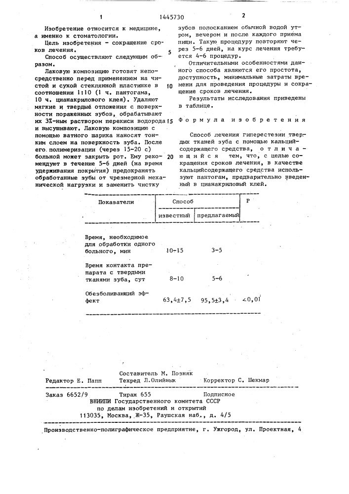Способ лечения гиперестезии твердых тканей зуба (патент 1445730)