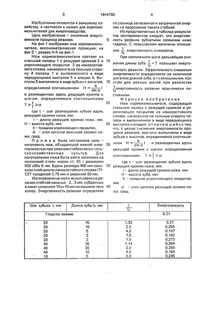 Нож кормоизмельчителя (патент 1644790)