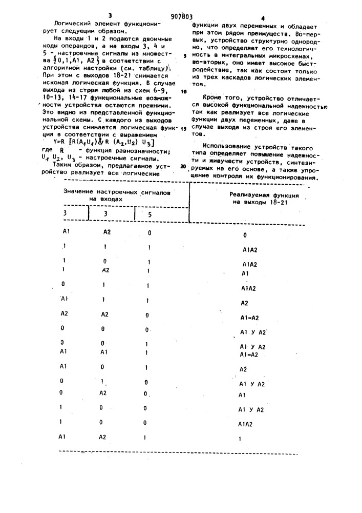 Многофункциональный логический элемент (патент 907803)