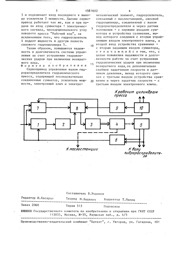 Сервопривод управления валом гидрораспределителя гидравлического пресса (патент 1581602)