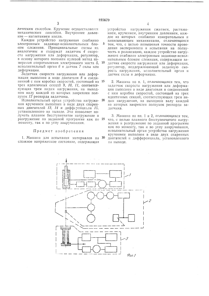 Машина для испь!тания материалов на сложное напряженное состояние (патент 195679)
