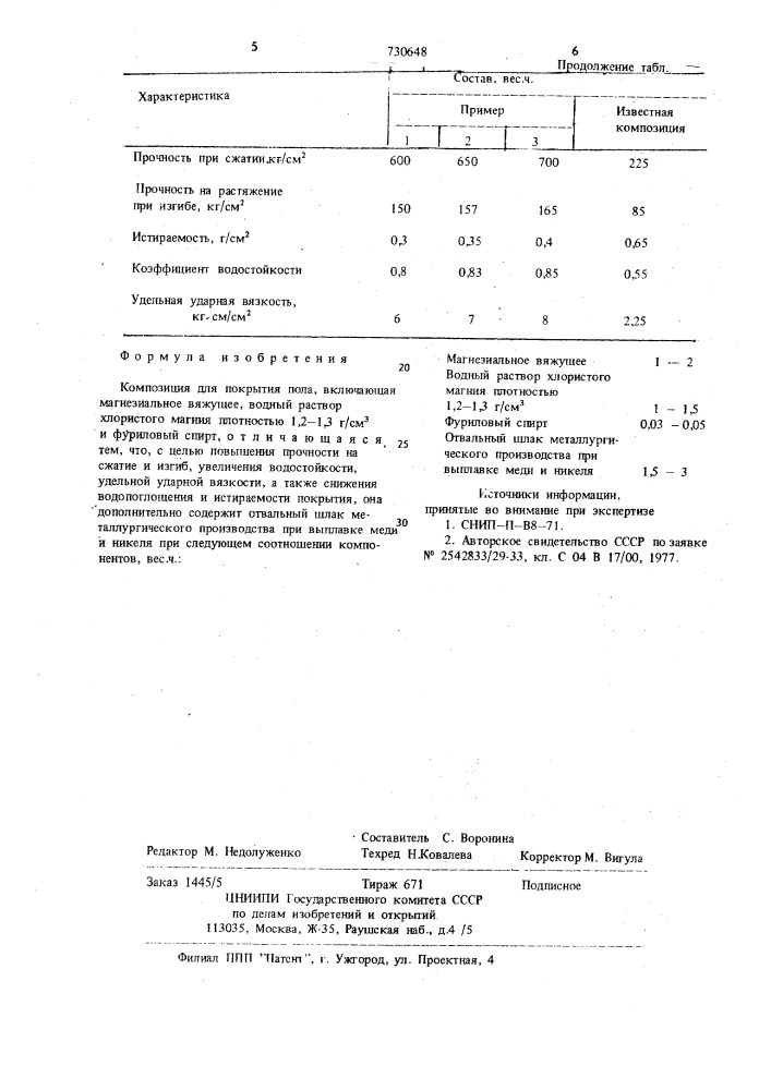 Композиция для покрытия пола (патент 730648)