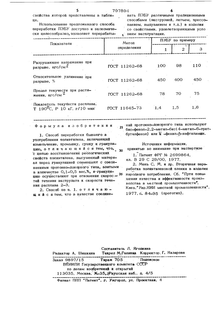 Способ переработки бывшего в упот-реблении полиэтилена (патент 797894)