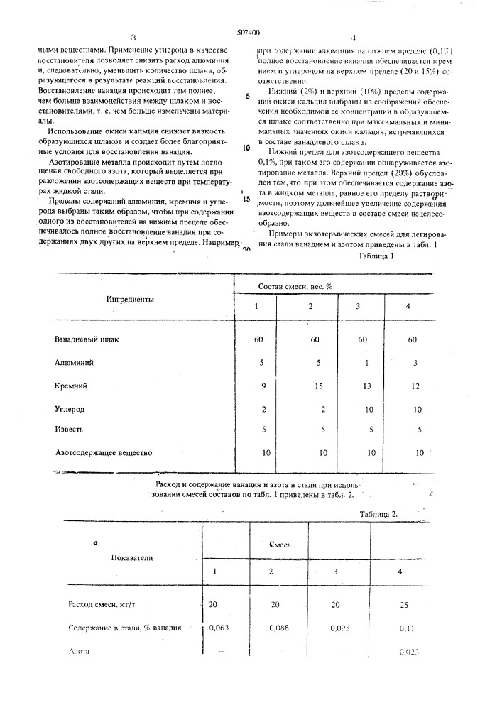 Экзометрическая смесь для легирования стали (патент 507400)