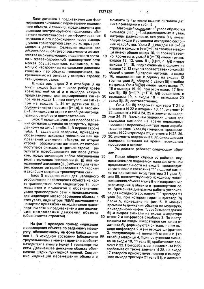 Устройство для контроля перемещения объекта в транспортной сети (патент 1727129)